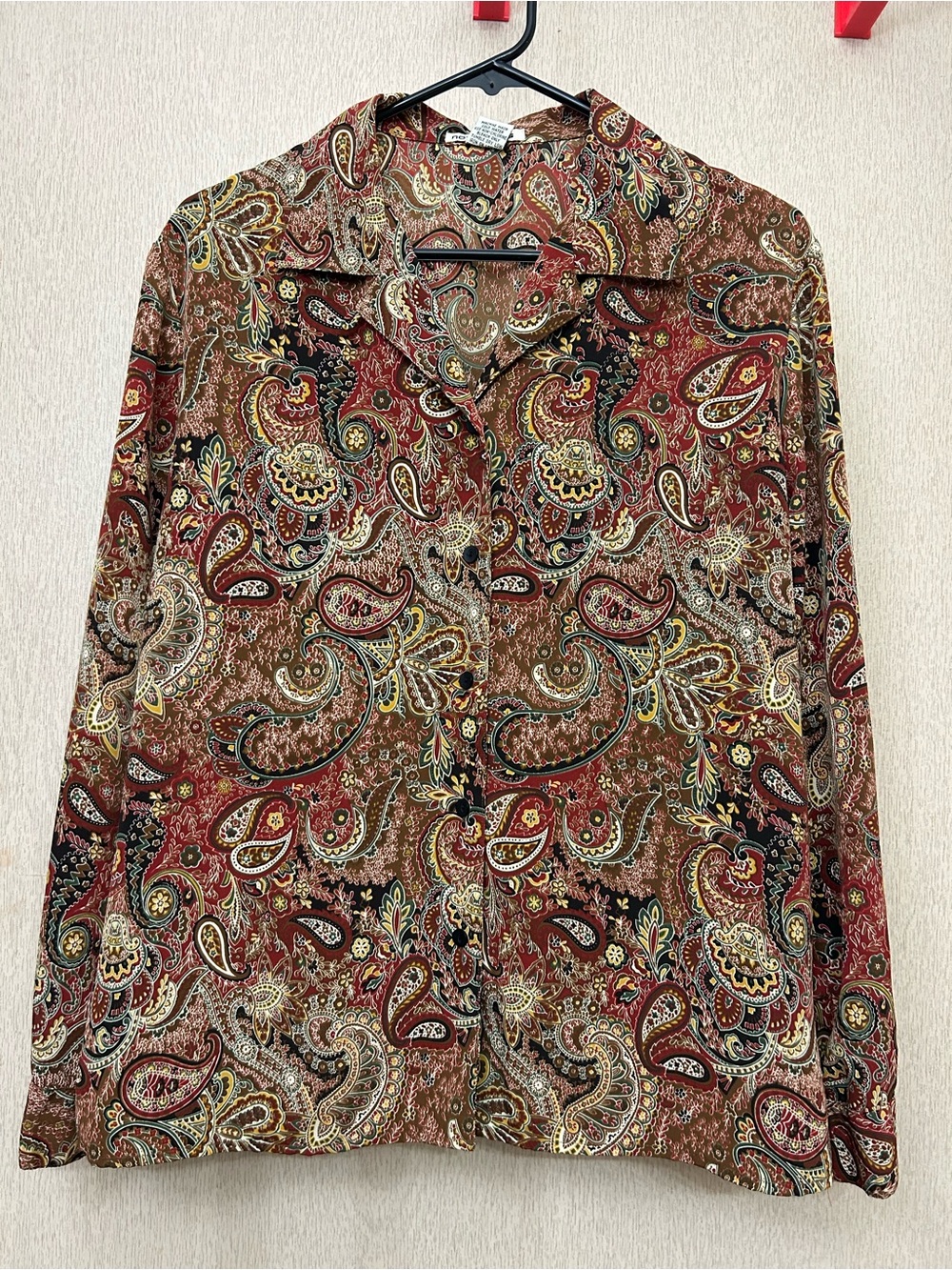 Notations - Paisley Print Button Down Top - Size L